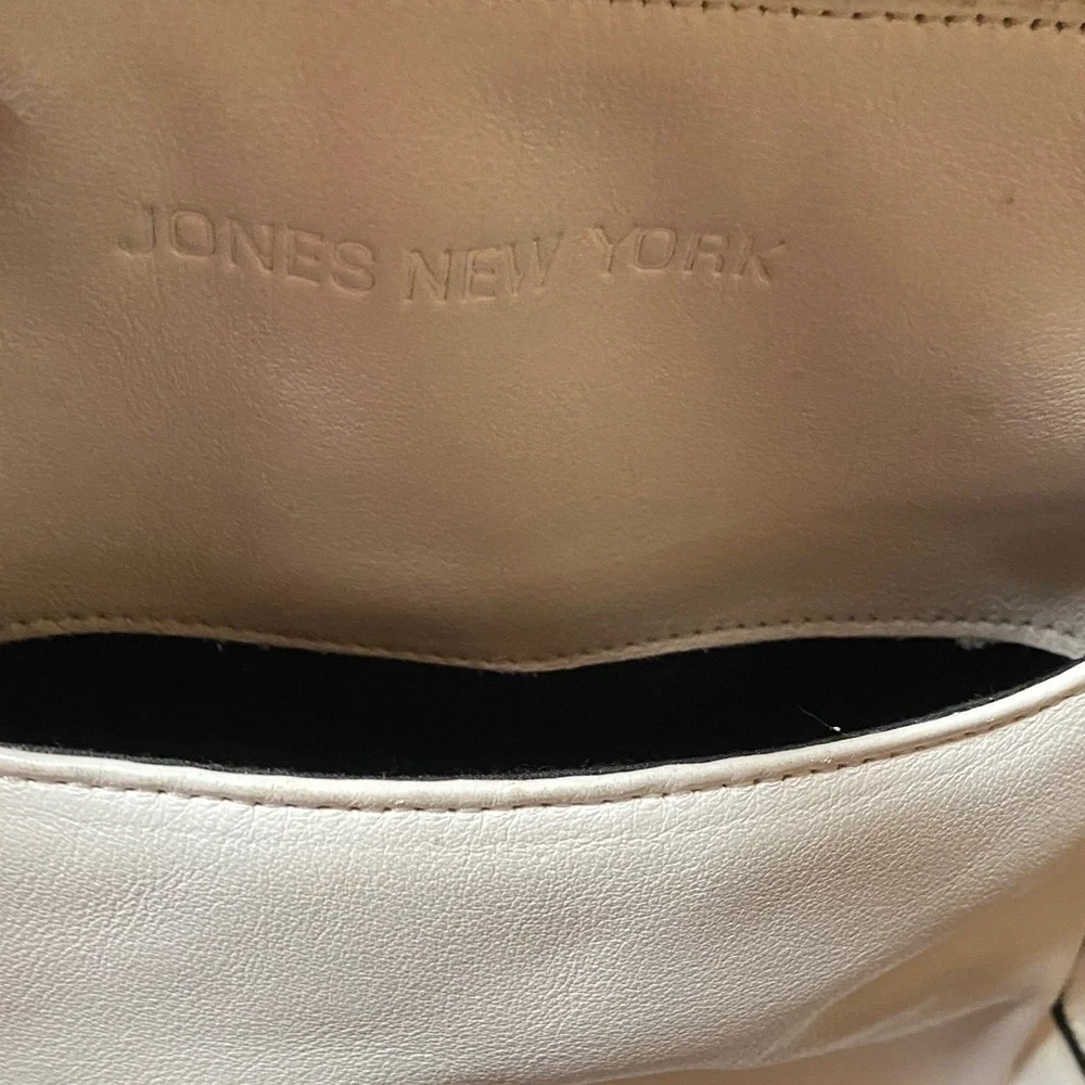 Jones New York Elegant White Small Tote Bag/Purse with Black Accents